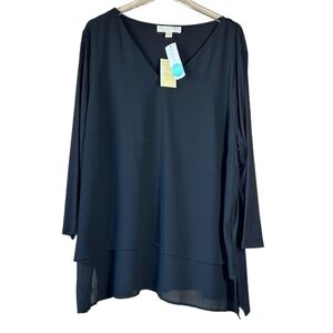 MK MICHAEL KORS Blouse Top Black Sheer 3/4 Sleeve Black Long Sleeve Top